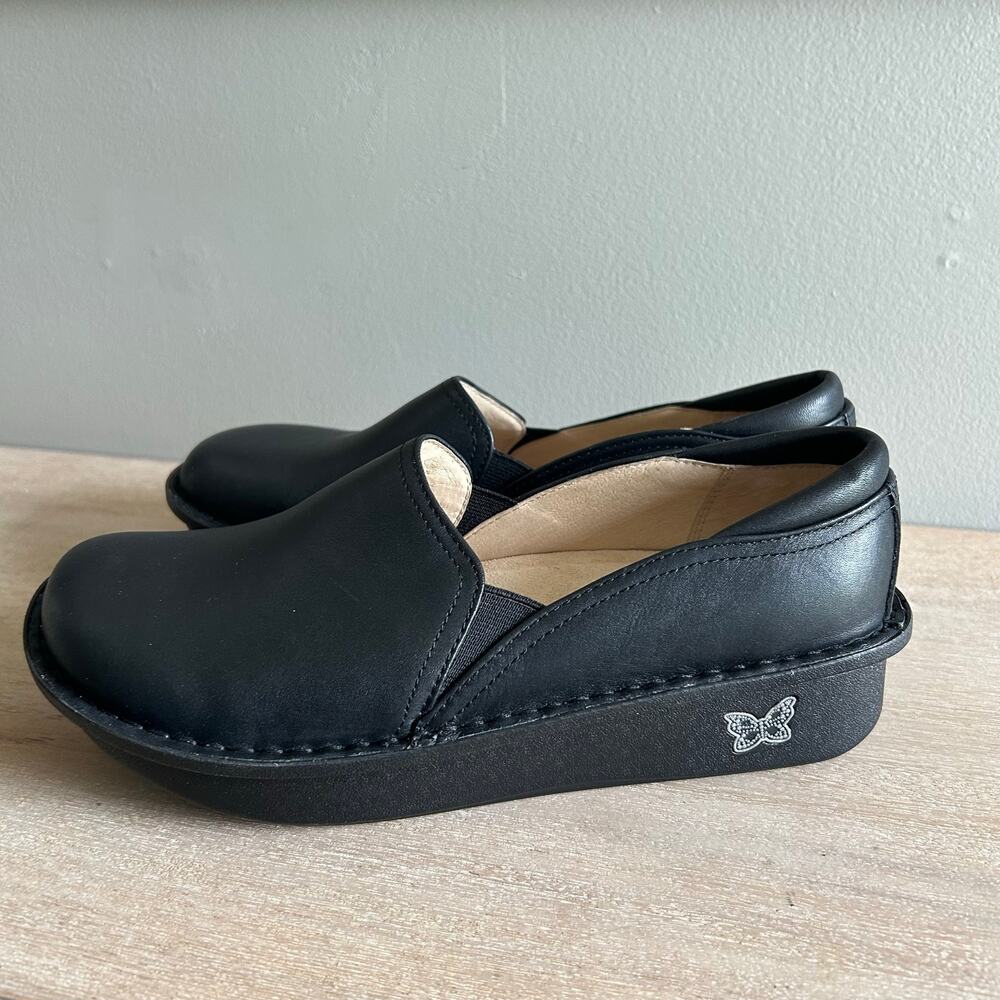 Alegria Women’s Black Leather Mule Clogs, Size 38 EU – Wedge Comfort Slip-Ons. - Picture 2 of 8